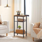 HOOBRO Side Table, 3-Tier Tall End Telephone Table with Adjustable Mesh Shelves, Small Entry Table for Living Room Bedroom Hallway or Office, Rustic Brown and Black BF01DH01G1 - color: Rustic Brown + Black