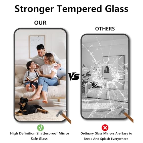 Koonmi Metal Framed Bathroom Mirror, 24"X42" Anti-Rust Bathroom Vanity Mirror, High-Definition Tempered Glass Bathroom Mirrors for Over Sink, Modern Decorative Wall Mirror for Restroom - color: Rounded Edged, size: 42"L x 24"W