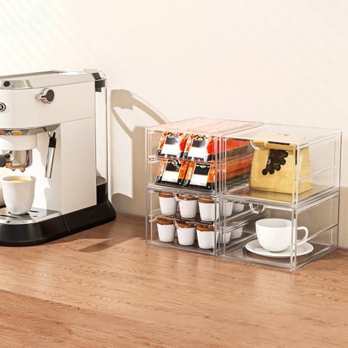 caktraie Versatile Acrylic Makeup Organizer, Drawer Organizer - Transparent Desktop Storage for Cosmetics, Office Supplies & More - Clear Organizer for Home & Office Use - size: 4 Drawers