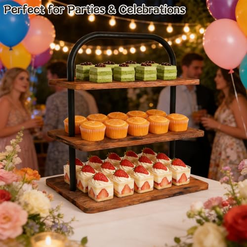 Cupcake Stand 2 Pack, 3 Tier Rustic Wood Metal Cupcake Stand for 50 Cupcakes, Large Dessert Display Stand for Party, Wedding, Graduation, Vendor - size: 2 PACK