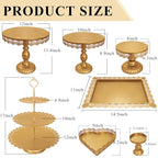 Set of 9 Cake Stands Metal Cupcake Stand Set Multiple Styles Candy Fruit Display Tower Dessert Plate Cake Serving Tray for Birthday Party Wedding Anniversary Baby Shower Engagement (Gold) - color: Gold
