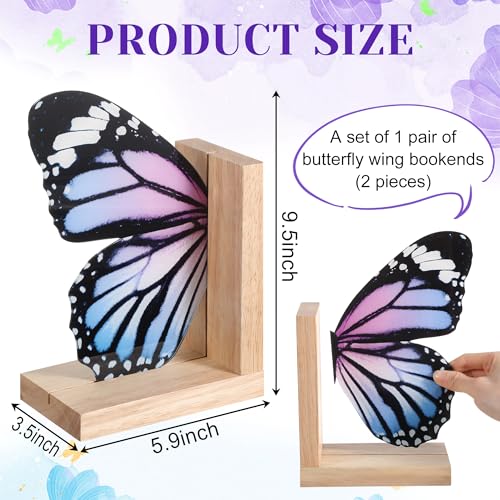 Decorative Butterfly Bookends Wooden Acrylic Butterflys Bookend Modern Bookshelf Decor Accent Book Stopper Decor for Home Farmhouse Shelves Office Lover Gift(Pale Blue Swallowtail Butterfly) - style: Pale Blue Swallowtail Butterfly