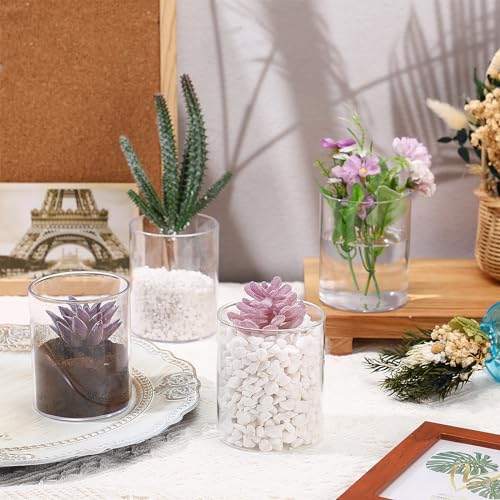 Vesici 20 Pcs Plastic Cylinder Vase Acrylic Cylinder Vase Bulk Small Clear Flower Container Hurricane Candle Holder Round Wide Container Centerpiece for Home Office Wedding Decorations (4 Inch) - size: 4 Inch
