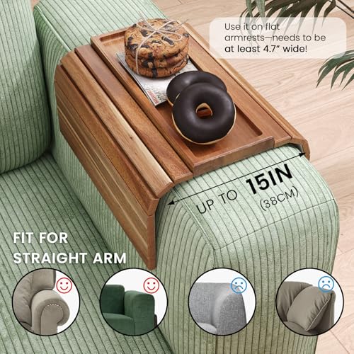 Sofa Arm Tray,Acacia Wood Folding Couch Arm Tray,Sofa Armrest Trays with Anti-Slip Pad for Drinks,Snacks,Phone,Remote Control - style: 1 PC