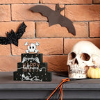 Smile 4 Pcs Wooden Blocks Signs, Happy Halloween Indoor Decorations, Skull Farm Decor Spooky Rustic for Home Table Shelf and Kitchen - style: Skull