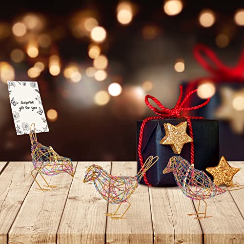Modern Bird Statue Table Decor Set of 3 - Christmas Ornament - Handmade Metal Bird Sculptures with Colorful Wire Weaving, Multi-Pose Rustic Home Accent - color: Colorful