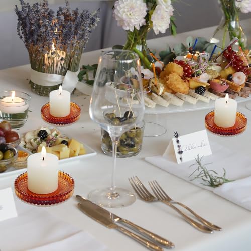 Candlestick Glass Candle Holder Plates Set of 6, Round Glass Candle Tray Plates for Dining Wedding Lantern Festival Party Evening Light, Amber - color: Amber