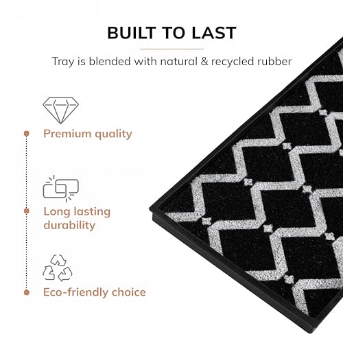 Anji Mountain Rubber Boot/Shoe Tray with Coir, Fits 4 Pair (46.5" Wide), Black and Ivory Diamond Insert - color: Black and Ivory Diamond Insert, size: 46" x 14" x 1.5"