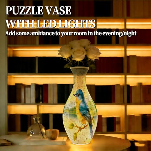 3D Puzzles Vase for Adults, Crafts for Adults, 160 Pieces Plastic DIY Unique Flower Vase with LED Light House Warming Gift Birthday Gifts for Flower Arrangements and Home Decor (Bird) - color: Birds