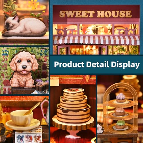 TOYQI Book Nook Kit, DIY Miniature Dollhouse Kit for Adults and Teens, Booknook Tiny House Kit Bookshelf Decoration 3D Wooden Puzzle Bookend - style: Sweet House