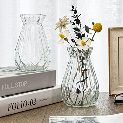 MyGift Mini Set of 6 Diamond-Faceted Clear Glass Bud Vases – Small Decorative Flower Vases for Table Centerpieces, Weddings, and Home Décor