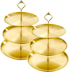 2 Set Stainless Steel Cupcake Stand, Gold Metal Serving Tray Cake Holder Cake Display Stand for Holiday Dessert Table Decorations Birthday Party Wedding - size: 3 Tier x 2