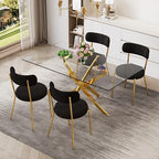 5 Piece Rectangular Glass Dining Table Set, 63'' Modern Kitchen Table Set Gold Base with 4 Luxury Black Gold Boucle Dining Chairs, Dining Table and Chairs for Home, Apartment - color: Golden+black Gold Chairs, size: 63'' + 4 Chairs