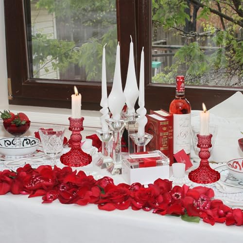 Glass Candlestick Holders Set of 2，Taper Candle Holders Fit 0.8 Inch Candles, Crystal Decorative Candle Stand Centerpiece for Table Wedding Dinning Party 4 Inch Tall (Red) - color: Red