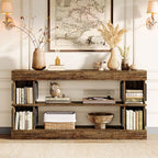 Tribesigns 63" Farmhouse Console Table, 3-Tier Entryway Table with Storage, Long Wooden Behind Couch Stand with 4 Compartments for Living Room, Hallway, Foyer, Vintage Brown & Gray