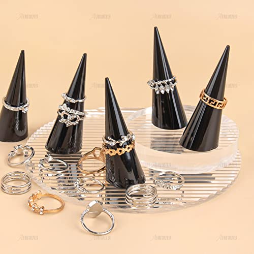 AUEAR, 6 Pack Cone Shape Acrylic Solid Ring Display for Jewelry Showcase Stand (Black) - color: Black, size: 6 Pack