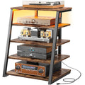Armocity 5-Tier AV Media Stand with Power Strips, Media Console with LED Lights, Audio Tower Rack with Adjustable Shelves, Stereo Stands and Racks, 40.8'', Rustic Brown - color: Rustic Brown, size: 40" (H)