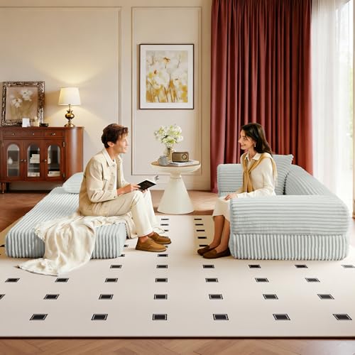Boneless Couch Versatile Couches for Living Room No-Install Sofa Bed Corduroy Futon Soft Cloud Couch with Pillows for Bedroom Game Movie (Light Grey, 76") - color: Light Grey