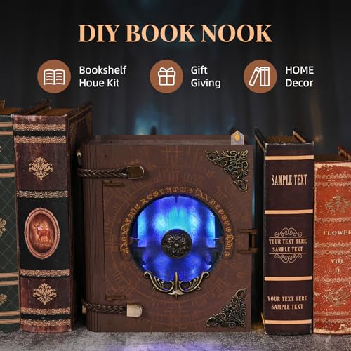 CCCDF Circle of Magic Book Nook Kit, Openable Magic Book Shaped Miniature Dollhouse, Closed Book Style Bookshelf Insert Decor with LED Light, DIY Wizard Themed Craft Gift for Teens and Adults - style: Circle of Magic