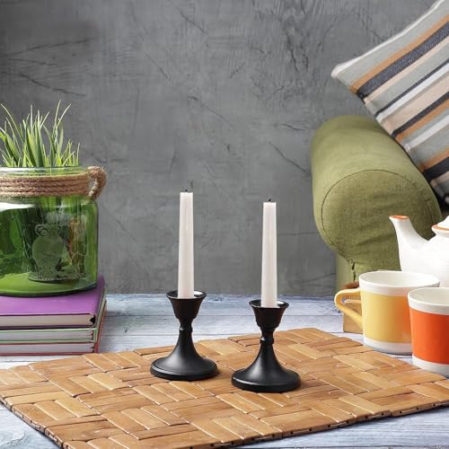 Rely+ Candlestick Holders Set of 2 Mini Stand Dinning Coffee Table Centerpiece Candle Holders Taper Candlesticks Holders Decor Home Easter Candle Holder for Mantel Wedding Party (Black) - color: Black Matte