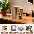 Peacoblue Metal Bookends for Shelves, Modern Decorative Heavy Duty Study Book Ends Stoppers for Office, Desk, Shelf, Room 5.3"x4.3"x7.9" Cast Iron Simple Tall Bookends 1 Pair (Bohemian Leaves) - style: Bohemian Leaves