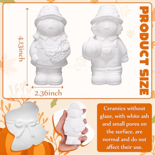 Seenelling 2 Pack Fall Thanksgiving Scarecrow Ready to Paint Your Own Statues 4'' DIY Unpainted Ceramics Figurines Kit Blank Paintable Ceramics Classroom Art and Crafts Decorations - style: Fall Thanksgiving Scarecrow