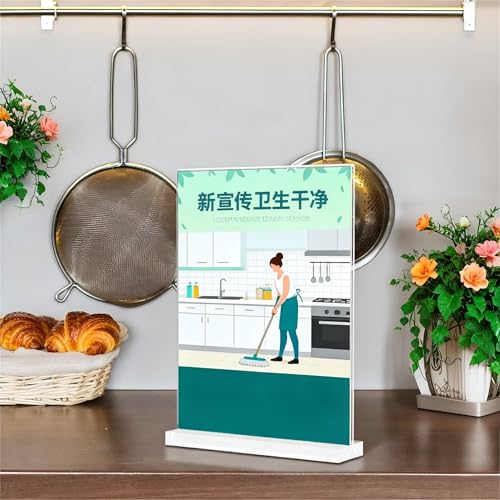 KOOLDE Acrylic Sign Holder 8.5x11 Inches 2 Pack T Shape Desktop Display Stand Vertical Double Sided Clear Table Menu Flyer Holder for Restaurants, Office, Shop, Wedding - color: 2 pack