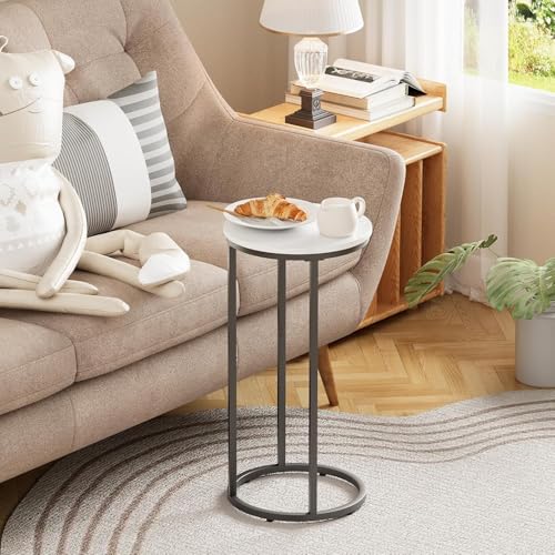 C Shaped End Table, Couch Side Tables for Living Room, Round Sofa End Table with Metal Frame, Small Wooden Snack Table for Bedroom, Small Spaces, Easy Assembly (Black,2pcs) - color: Round-black, size: 2pcs