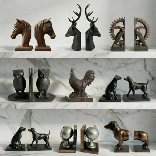 Comfy Hour 13" Bronze Modern Gymnastic Men Figurine Style Bookends, Heavy Duty Athlete Pushing Man Statue, Home Office Industrial Decor Pair - color: Gymnastic Men