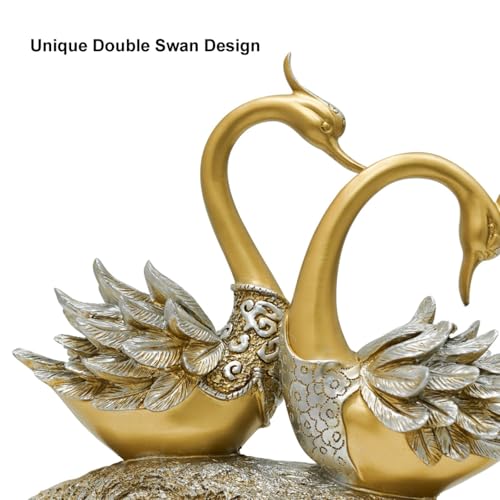 14.2" Gold Couple Swan Decor Figurine Modern Simulation Animal Sculpture Art Ornament Home Table Statue