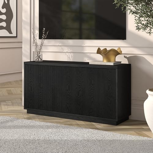 Henn&Hart Fluted TV Stand for TVs up to 55" with 3 Swing Out Ribbed Doors and Adjustable Shelves for Living Room, Family Room, or Office, Natural Black - color: Natural Black, size: 48" TV Stand