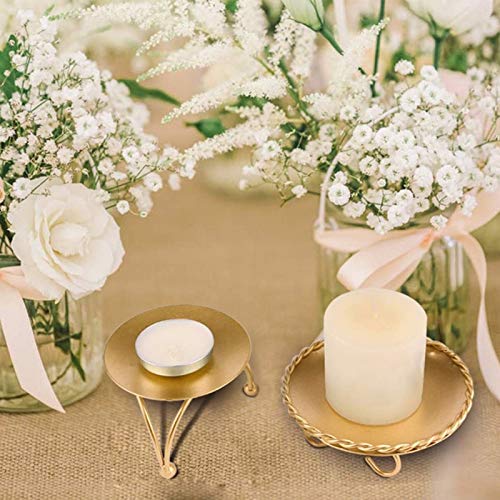 Candle Holder Gold Candle Holders Set of 2 Decorative Handmade Iron Pillar Plate Candle Holder Centerpiece Fit LED & Wax Candles Pedestal Candle Stand