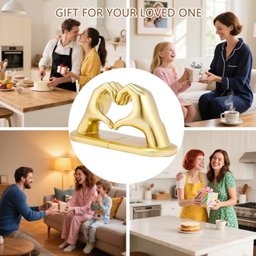 Book Ends Heart Design for Mom, Non-Skid Bookend, Gold Bookends for Shelves, Heavy Duty Resin Book Stopper for Living Room Merch Apartment Bookshelf Birthday Women, 10.22 x 3.93 x 5.11