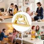 Book Ends Heart Design for Mom, Non-Skid Bookend, Gold Bookends for Shelves, Heavy Duty Resin Book Stopper for Living Room Merch Apartment Bookshelf Birthday Women, 10.22 x 3.93 x 5.11