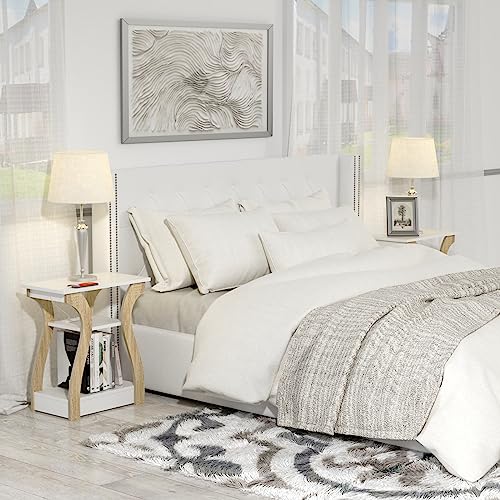 FROMJBEST End Table with Charging Station, Side Table with USB Ports and Outlets, Nightstand, 3 Tier End Table with Storage Shelf for Living Room, Bedroom (White) - color: White