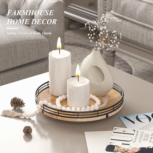 10" Lazy Susan Oak Wood Turntable Organizer for Cabinet, Round Wooden Farmhouse Lazy Susan Organization and Storage for Dining Table, Pantry, Kitchen, Countertop, Cupboard,Home Decor - color: Brown & Black, size: 10 inches