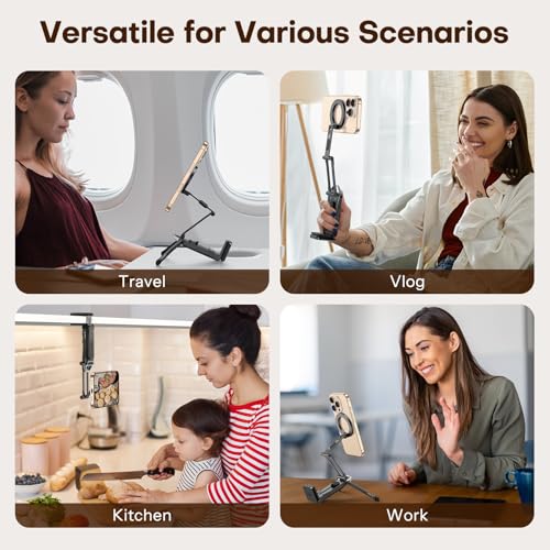 OMOTON TP02 360°Rotating for MagSafe Tripod, New Upgrade with 1/4" Screw Arca, Adjustable Magnetic Phone Tripod for iPhone 17/16/15 Pro Max Air, Foldable Selfie Stick Fits Vlog, Gym, Black Pro - color: 6-Black Pro