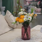 OFFIDIX Glass Vase,7.3 * 4.3in Vertical Line Geometric Faceted Design Flower Vase - color: Wine Red