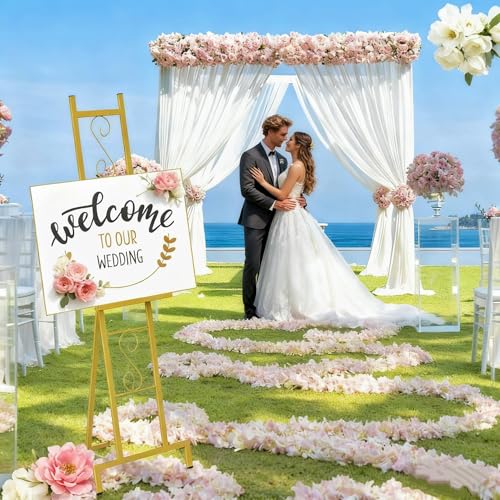 2 Pack Gold Easel Stand for Sign, Adjustable Metal Easels with Chain Support, Welcome Sign Stand for Painting, Display, Poster Picture, Wedding Sign (17" x 17" x 58") - style: 2pack-Gold