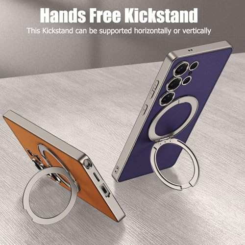 Leather Case for Samsung Galaxy S25 Ultra with Kickstand Magnetic Ring, Compatible with Wireless Charging, Invisible Stand Luxury Slim Protective Shockproof Cover for Samsung S25 Ultra (Purple) - color: Purple
