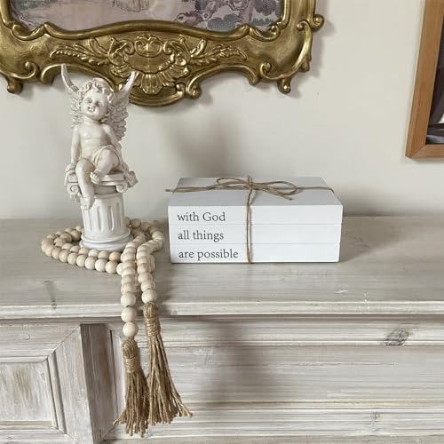 Decorative Books for Home Decor, White Faux Books for Decoration, Rustic Farmhouse Stacked Display Books (with God All Things are Possible) - style: with God all things are possible