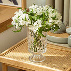 BLOFLO Embossed Glass Vase, 7'' Crystal Glass Vases for Flowers, Pedestal Big Base Glass Bouquet Vase, Hydroponic Glass Transparent Vase for Home Office Wedding Dining Table Party - color: Diamond Pattern