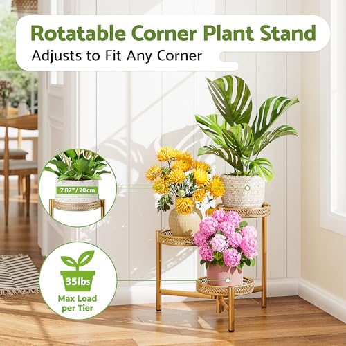 Metal Plant Stand Indoor Outdoor, 3 Tier Corner Plant Shelf for Multiple Plants, Gold Tiered Plant Stand, Heavy Duty Flower Holder, Folding Tall Rack for Garden Patio Balcony - GoldWave - color: GoldWave, size: 3-Tiers