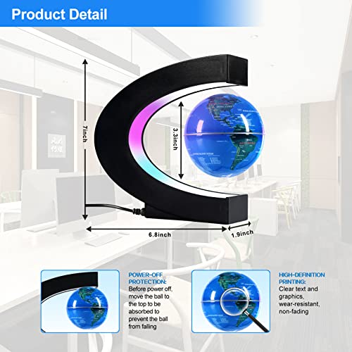 Flagest Magnetic Levitation Floating Globe, Levitating C Shape Globe with LED Lights for Education Home Office Desk Bookshelf Decor, Holiday Anniversary Creative Gift(3.3 Inches) - color: Blue