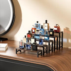Stackable Wooden Cologne Organizer for Men, 5-Tier Tray Risers Display Makeup Perfume Organizer for Women, Wood Cupcake Stand, Buffet Shelf, Dessert Food Risers, Figure Collectible Stand