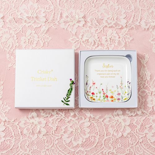 Crisky Jewelry Ring Dish for Sister Birthday Gifts, Thinking of You Gift for Sister Thanksgiving Day Christmas Graduation Gift Ideas (Love You Forever) Floral Thrinket Tray - style: Sister Thank You for Being Such an Important Part of My Life