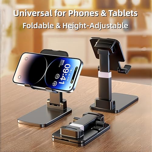 Foldable & Height Adjustable Phone Stand for Desk, Super Stable Cell Phone Holder, Universal for iPhone, Portable Pocket-Sized Stand for Home Office Kitchen - Purple - color: F-Standard - Purple