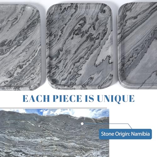 Koville Marble Tray, 12"x8" Natural Marble Vanity Tray for Countertop Bathroom Kitchen Dresser, Decorative Marble Catchall Trays for Perfume Jewelry(Grey) - color: Gray