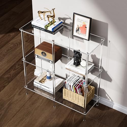 Acrylic Side Table Clear 3-Tier End Table for Living Room, Office, Hallway, Bedroom Small Bedside Table (8mm 31.7" high) - size: 8mm 31.7" high
