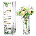 Hoolerry Botanical Theme Memorial Glass Vase with Sympathy Verse, Clear, Rectangular, 3.15 x 3.15 x 9.84 Inches, Decorative Flower Vase for Funeral, Memorial Parties, Table Top Centerpiece
